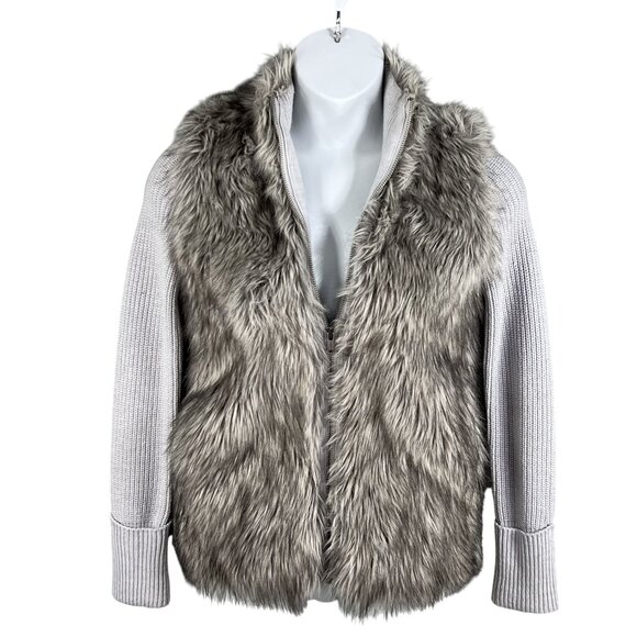 Express Womens S Oversized Merino Wool Blend Faux Fur Sweater Vest Knit Sleeves - Picture 6 of 16